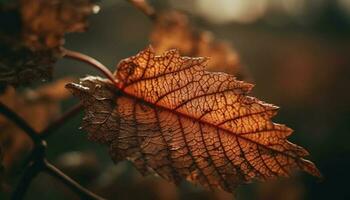 vivace autunno fogliame cascate con grazia nel il retroilluminato foresta generato di ai foto