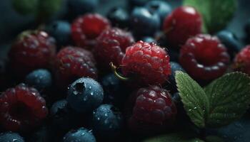 succoso bacca frutta nel un' fresco, sano, biologico dolce ciotola generato di ai foto