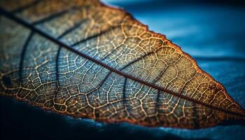 vivace verde foglia vena modello retroilluminato di autunno luce del sole all'aperto generato di ai foto