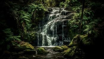 il tranquillo scena di un' fluente cascata nel un' tropicale foresta pluviale generato di ai foto