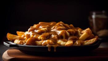 un' pila di fatti in casa francese patatine fritte, croccante e indulgente generato di ai foto