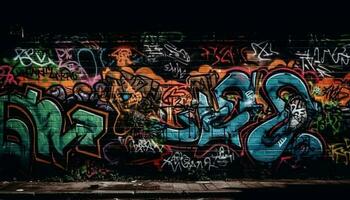 astratto graffiti murale si illumina sporco città strada con strutturato caos generato di ai foto