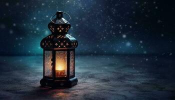 Ramadan celebrazione si illumina con lanterne, candele, e elettrico lampade generato di ai foto