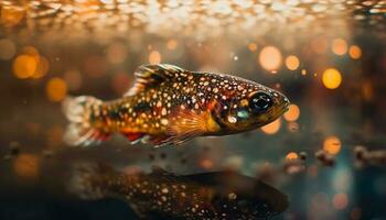 d'oro koi pesce nuotate nel Multi colorato scogliera, riflettendo subacqueo bellezza generato di ai foto