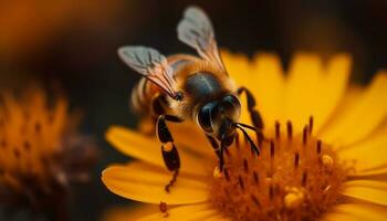 un' occupato miele ape scelte su polline a partire dal un' margherita generato di ai foto