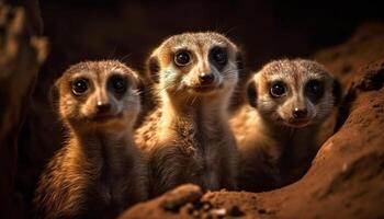 piccolo gruppo di carino giovane animali nel un' riga fissando generato di ai foto