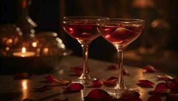 un' romantico notte di celebrazione con vino, candele, e eleganza generato di ai foto