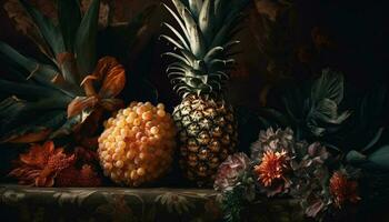 fresco maturo ananas, un' tropicale frutta per salutare mangiare dolce generato di ai foto