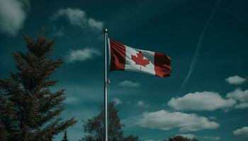 canadese bandiera agitando maestosamente nel il vento, simbolo di patriottismo generato di ai foto