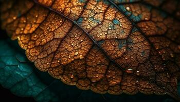 vivace autunno foglia vene creare astratto frattale modello su fondale generato di ai foto