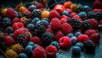 un' succoso, antiossidante ricco merenda di fresco, maturo bacca frutta generato di ai foto