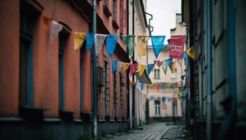 vivace città vita festa nel famoso italiano strada con pavese generato di ai foto