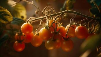 succoso pomodoro maturo per salutare mangiare, cresciuto nel biologico agricoltura generato di ai foto