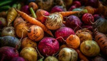 un' colorato mucchio di fresco verdure a il strada mercato generato di ai foto