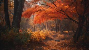 autunno mistero e bellezza nel natura, un' tranquillo foresta paesaggio generato di ai foto