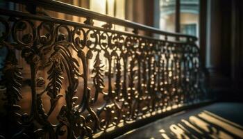 il ornato battuto ferro balcone ringhiera trasuda eleganza e storia generato di ai foto