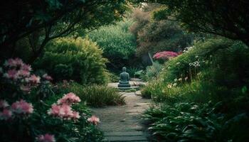 il tranquillo scena di il formale giardino bellezza nel natura generato di ai foto