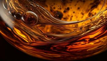 un' raggiante ambra liquido nel un' Brandy bicchierino a notte generato di ai foto