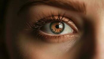 il bellezza di un' caucasico donna occhio nel vicino su ritratto generato di ai foto