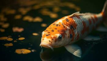 vivace koi carpa nuotare nel tranquillo stagno, in mostra eleganza generato di ai foto