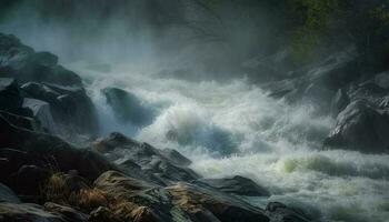 il Crashing onda su il roccioso costa è pericoloso bellezza generato di ai foto