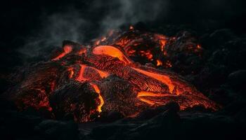 natura inferno fusione carbone combustibili raggiante falò su nero sfondo generato di ai foto