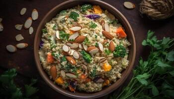 un' salutare vegetariano risotto con fresco broccoli e fatti in casa quinoa generato di ai foto