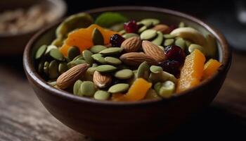 un' salutare merenda ciotola con un' varietà di fresco frutta generato di ai foto