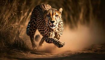 maestoso ghepardo passeggiate il savana, un' bellezza nel natura generato di ai foto