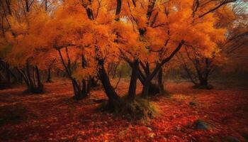 il vivace acero albero si illumina il tranquillo autunno foresta generato di ai foto