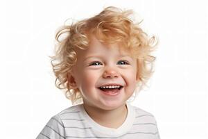 carino contento sorridente bambino isolato su bianca sfondo fatto con generativo ai foto