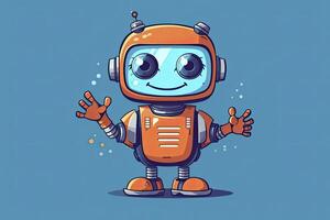 carino sorridente robot, Chiacchierare Bot dire Ciao. vettore piatto cartone animato personaggio illustrazione.ai generativo foto