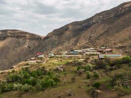 montagna villaggio nel primavera verde. pittoresco etnico case su un' montagna pendenza. daghestan. foto