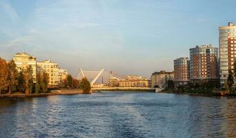 bellissimo autunno panorama di moderno st. pietroburgo. nuovo moderno Residenziale quartiere petrovsky isola st. pietroburgo. foto