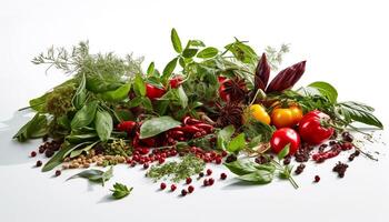fresco verdure e erbe aromatiche, colorato e salutare cucina generato di ai foto