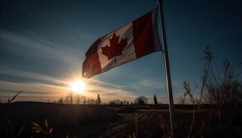 canadese bandiera onde nel tranquillo rurale tramonto generato di ai foto