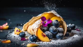 fresco maturo frutti di bosco su rustico di legno piatto generato di ai foto