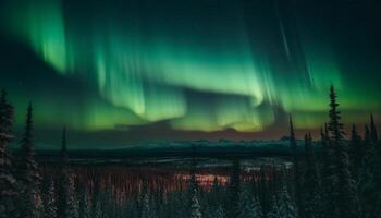 maestoso inverno paesaggio illuminato di aurora Borealis generato di ai foto