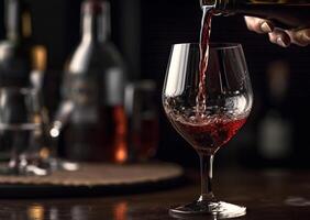 lusso vino scrosciante in elegante cristalleria generato di ai foto