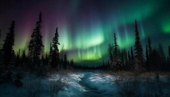 raggiante stella pista si illumina maestoso inverno paesaggio generato di ai foto