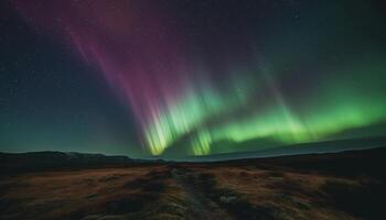 maestoso montagna gamma illuminato di stella pista generato di ai foto