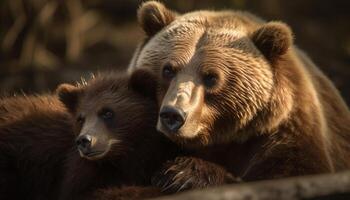 bambino orso cucciolo seduta bagnato, guardare giocoso generato di ai foto