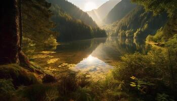 tranquillo scena di autunno foresta di stagno generato di ai foto