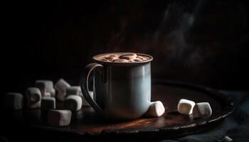 caldo caffè su rustico tavolo, Perfetto inverno amore generato di ai foto