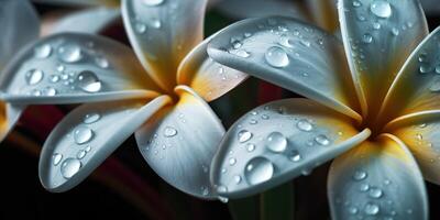 ai generato. ai generativo. plumeria frangipani fiore vicino macro sparo. bellissimo fiorire terme rilassare vibrazione. grafico arte foto