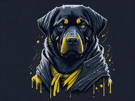 un' dettagliato illustrazione freddo ninja rottweil e cane viso t camicie design e adesivi ai generato foto