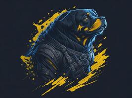 un' dettagliato illustrazione freddo ninja rottweil e cane viso t camicie design e adesivi ai generato foto