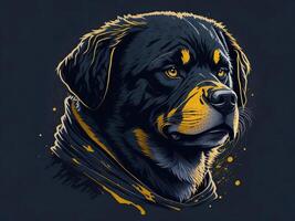 un' dettagliato illustrazione freddo ninja rottweil e cane viso t camicie design e adesivi ai generato foto