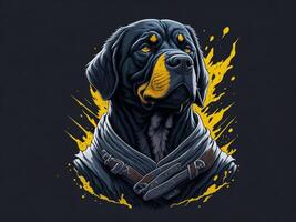 un' dettagliato illustrazione freddo ninja rottweil e cane viso t camicie design e adesivi ai generato foto