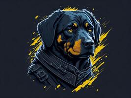 un' dettagliato illustrazione freddo ninja rottweil e cane viso t camicie design e adesivi ai generato foto